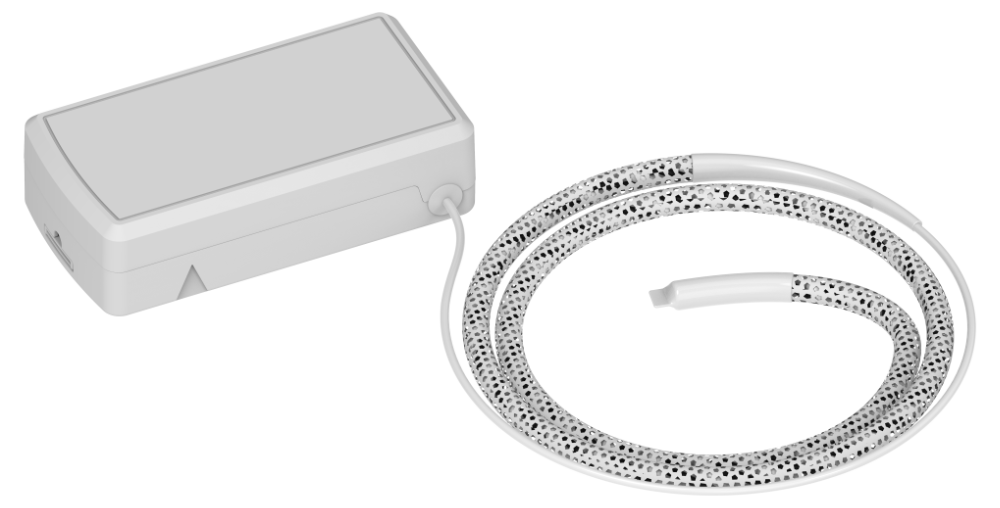 This sensor uses a water rope to detect the presence of water or other liquids. When the presence of water or another liquid is detected, an alert is sent to the wireless network. Designed for indoor use.