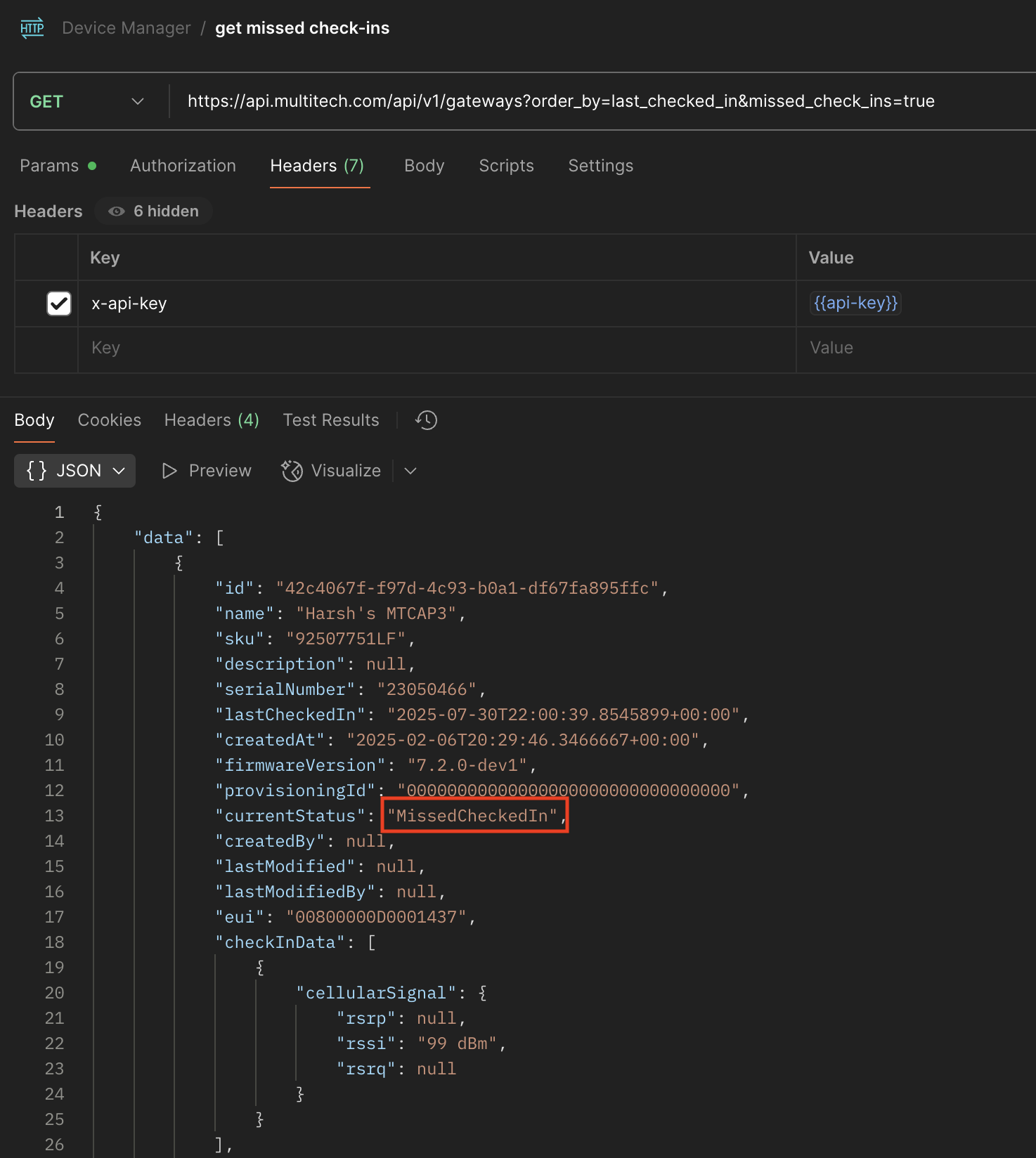 get missed check-ins via api