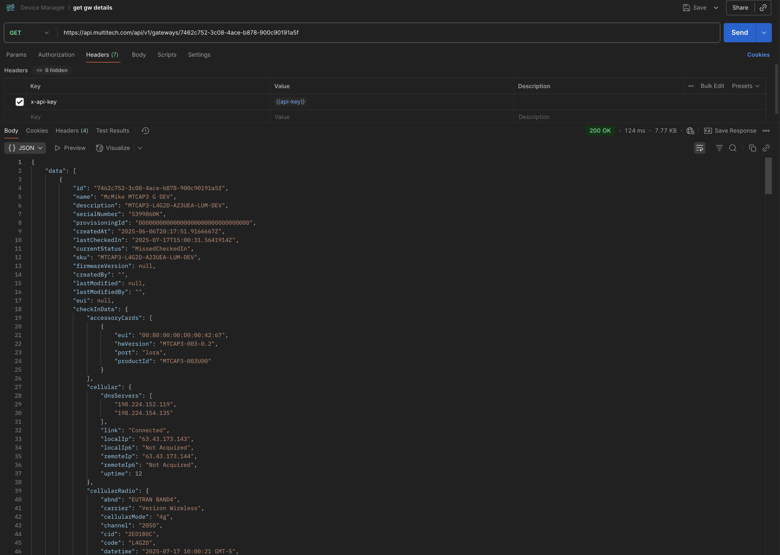 gateway cellular stats via api